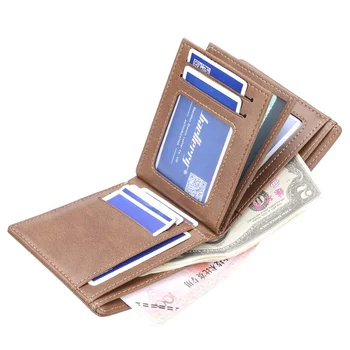 

Vintage Men Leather Wallet 4 Fold Many Departments Short Purse Retro Card Holder Men Wallets Male Money Bag Carteira Masculina