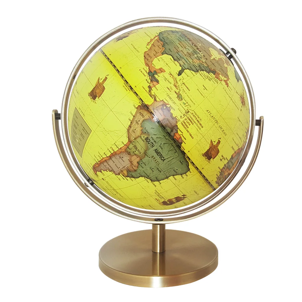 25cm ABS Geographical 720° Rotating World Map Ocean Globe Desktop Decor Teaching Aid Yellow