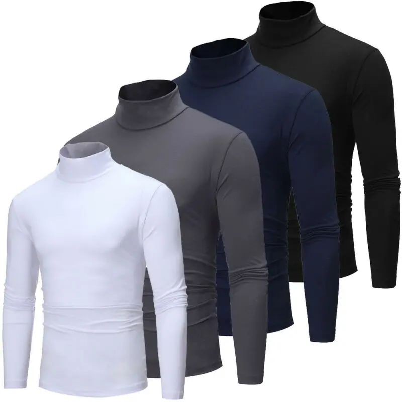 Long Sleeve Turtleneck T-shirt Men Cotton Men's Brand Clothing Stretch Slim Fit Base Tee Shirt Tops High Neck | Мужская одежда