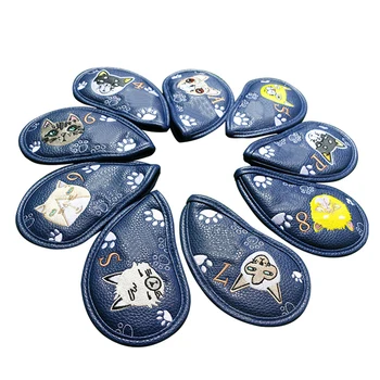 

9pcs Gift Cartoon Animal Universal Putter Protector Golf Head Cover Dustproof Outdoor Sports Number Wear Resistant PU Leather