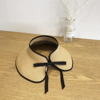 

New summer straw hat ladies sunscreen sun hat cover face outdoor seaside empty top hat tide