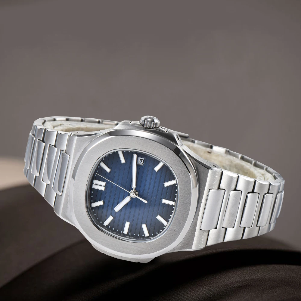 Мужские часы с автоматическим перемещением 41 мм Топ синий циферблат Военная сталь Patek водонепроницаемый светящийся бизнес 785