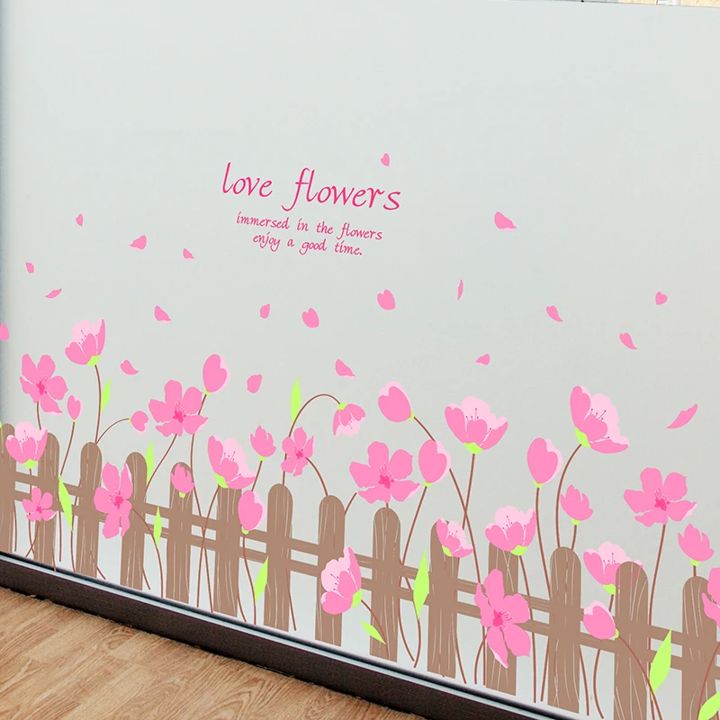 

[shijuekongjian] Pink Color Flowers Baseboard Stickers DIY Wall Sticker for Kids Room Baby Bedroom Decoration Children Gift