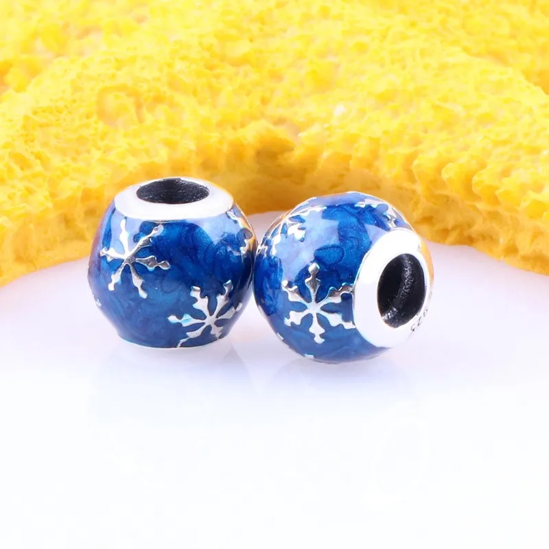 

Original 925 Sterling Silver Bead Blue Starry Sky With Snow Beads Fit Pandora Women Bracelet & Necklace Diy Jewelry