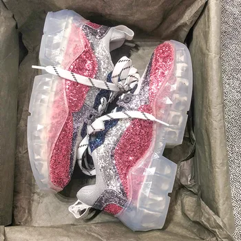 

Wedge Chunky Sneakers Colorful Women Summer New Sequins Color Matching Transparent Platform Casual Women Designer Sneakers 2020