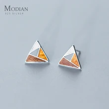 Modian Классический абстрактный дизайн Круглые Эмалированные стильные серьги-гвоздики для женщин Искусство 925 стерлингового серебра треугольник ювелирные изделия ухо
