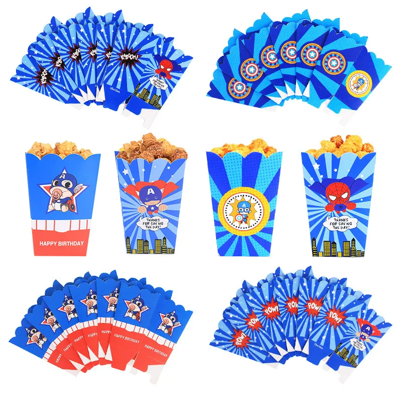 

6pcs/set Captain America Spiderman Popcorn Box Cartoon Figure Candy Box for Kids Boys Birthday Baby Shower Party Favor Gift