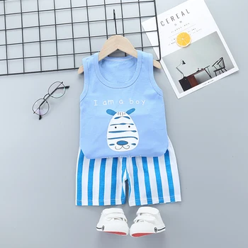 

PatPat 2020 New Summer 2-piece Baby / Toddler Boy Adorable Dog Print Tank and Striped Shorts Set