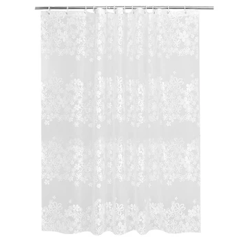 

Waterproof Shower Curtains Transparent Floral Shower Curtain PEVA Plastic Bathroom Curtain White Flower Bath Curtain