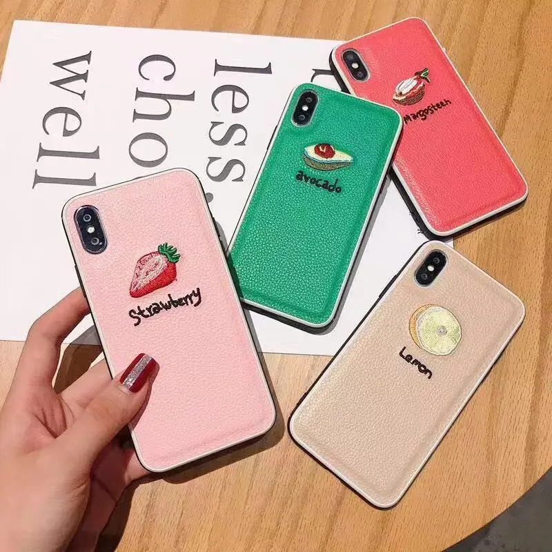 

Ourpho PU phone Cover For iphone X XR XS max For iPhone 7 Plus Case Strawberry / avocado Pattern 8 Plus Case Coque