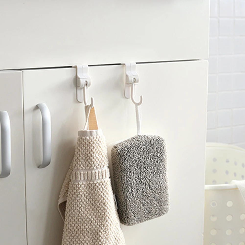

2pcs Over Organizer Cabinet Office Home Rotatable Kitchen Holder Plastic Hanging Door Hook Clothes Bathroom Storage