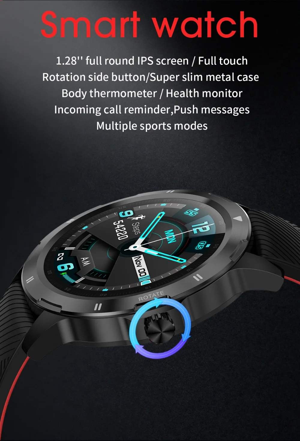 2020 K15 Smart Watch Men New Rolling menu fitness sports tracker Temperature smarthwatch Changable Strap For Android IOS Phone (1)
