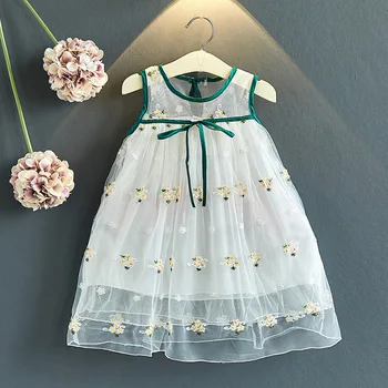 

Thunderers Summer Dresses For Baby Girl Flower Embroidery Mesh Dress Vestidos De Verano Children's Clothing Girls Princess Dress