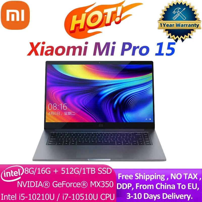 Ноутбук Xiaomi Laptop Pro 15 6 дюйма Mi Notebook MX350 Intel Core i7-10510U / i5-10210U 100% sRGB FHD экран компьютера
