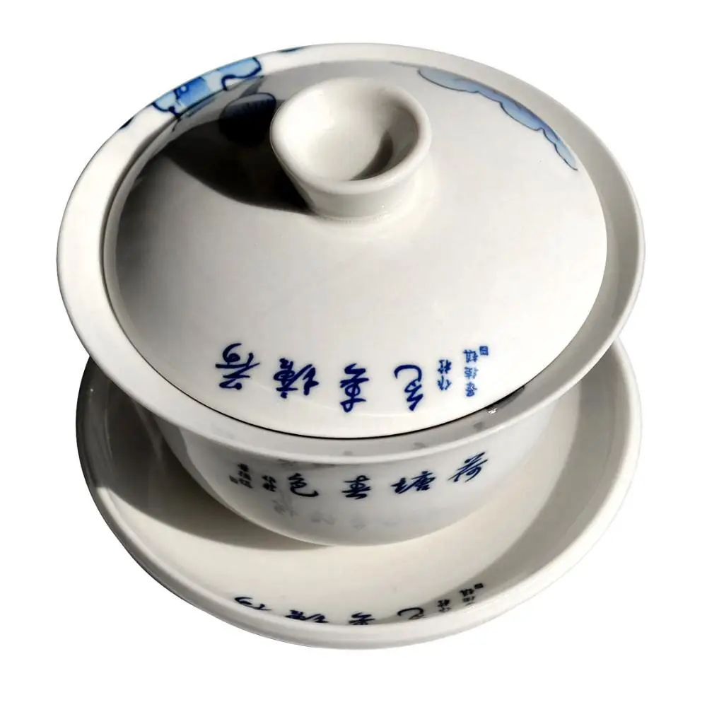 Gaiwan 320 мл супница лотоса чашки синий белый фарфоровый Традиционный китайский чайный набор крышка чашки блюдце чашка крышка чаша чашка
