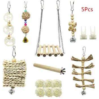 

15Pcs/Set Pet Parrot Wooden Swing Chewing Toys Hanging Bell Stand Perch Training Entertainment for Small Parakeets