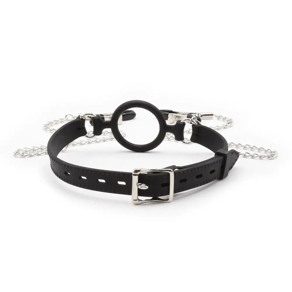 O Ring открытый кляп для рта кожаный бдсм металлический ниппель зажимы
