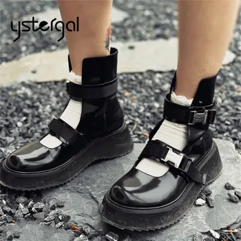 

Ystergal Straps Women Ankle Boots Platform Shoes Woman Hollow Out Summer Boots Thick Bottom Botas Mujer Creepers Casual Flats