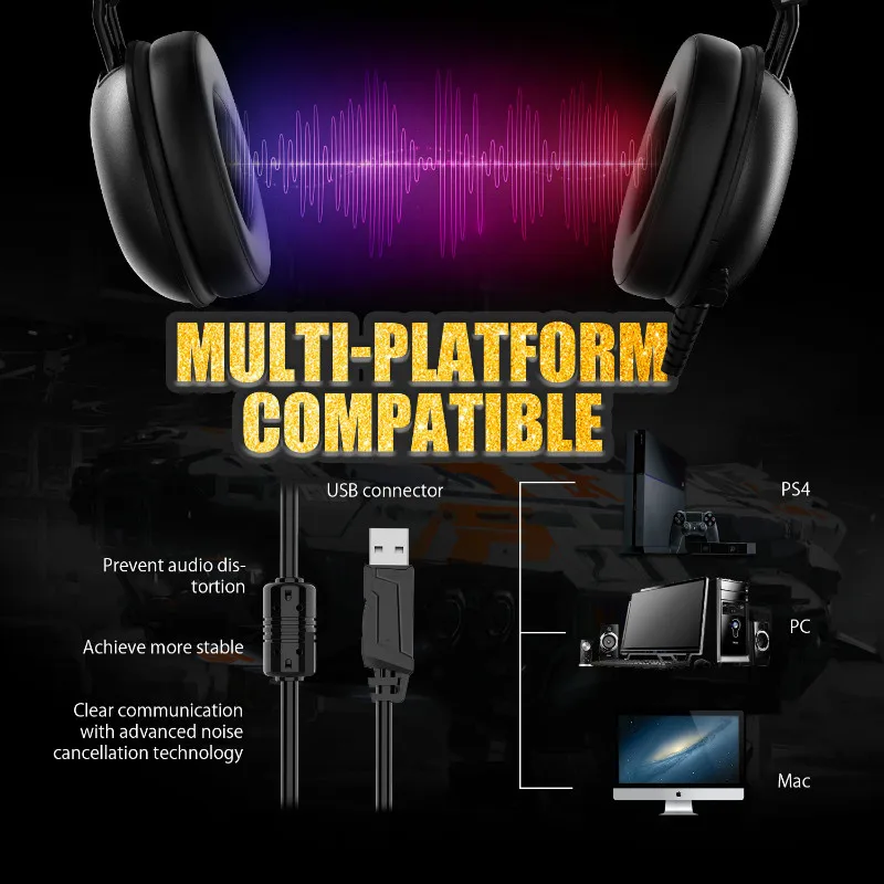 EKSA E600 Virtual 7,1 Surround Sound Игровые наушники через ухо USB игровая гарнитура с микрофоном RGB для компьютера ПК PS4 Xbox Gamer