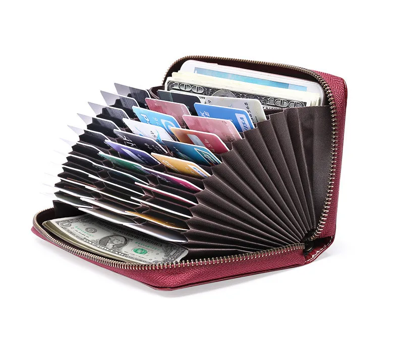 Gifts Card Packs Antimagnetic RFID Genuine Leather Zipper Credit Card Storage Bag Large Capacity Wallet Men And Women Cardholder