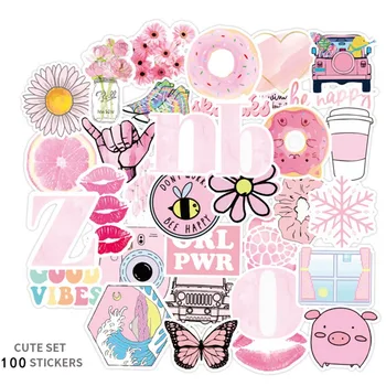 

100PCS Cute Girls Pink Fresh Stickers Kawaii Flowers Animals Graffiti Sticker Waterproof Motorcycle Skateboard Sticker Toys