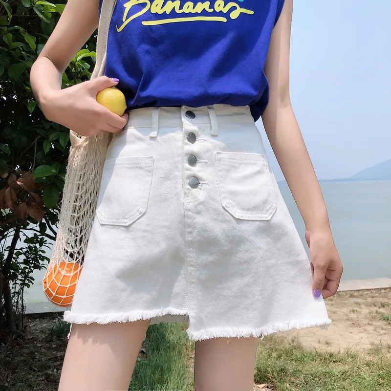 

2020 South Korea-Style CHIC Denim Skirt Women's Summer New Style High-waisted Irregular Skirt A- line Skirt Fashion