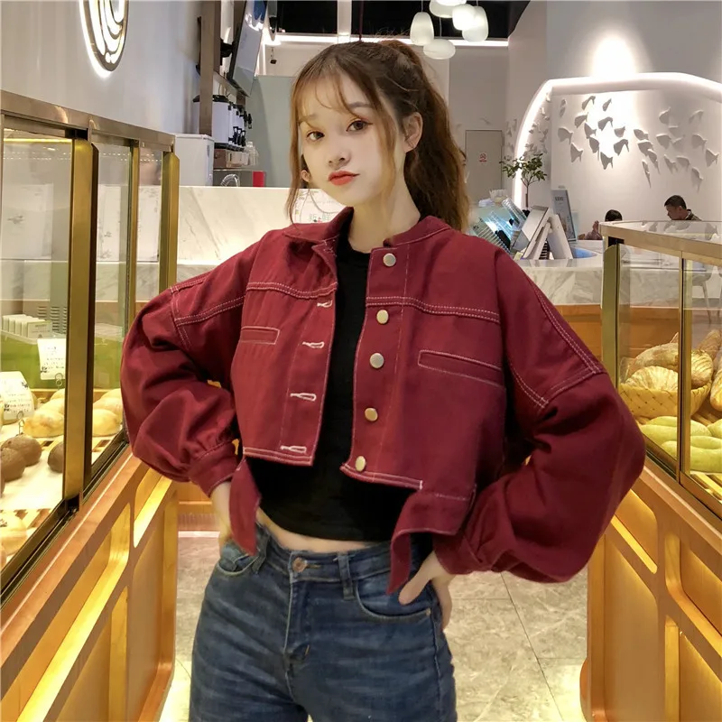 

New Hong Kong-Style Little Jacket Lantern-Sleeve-Style Short Top Denim Jacket Women's