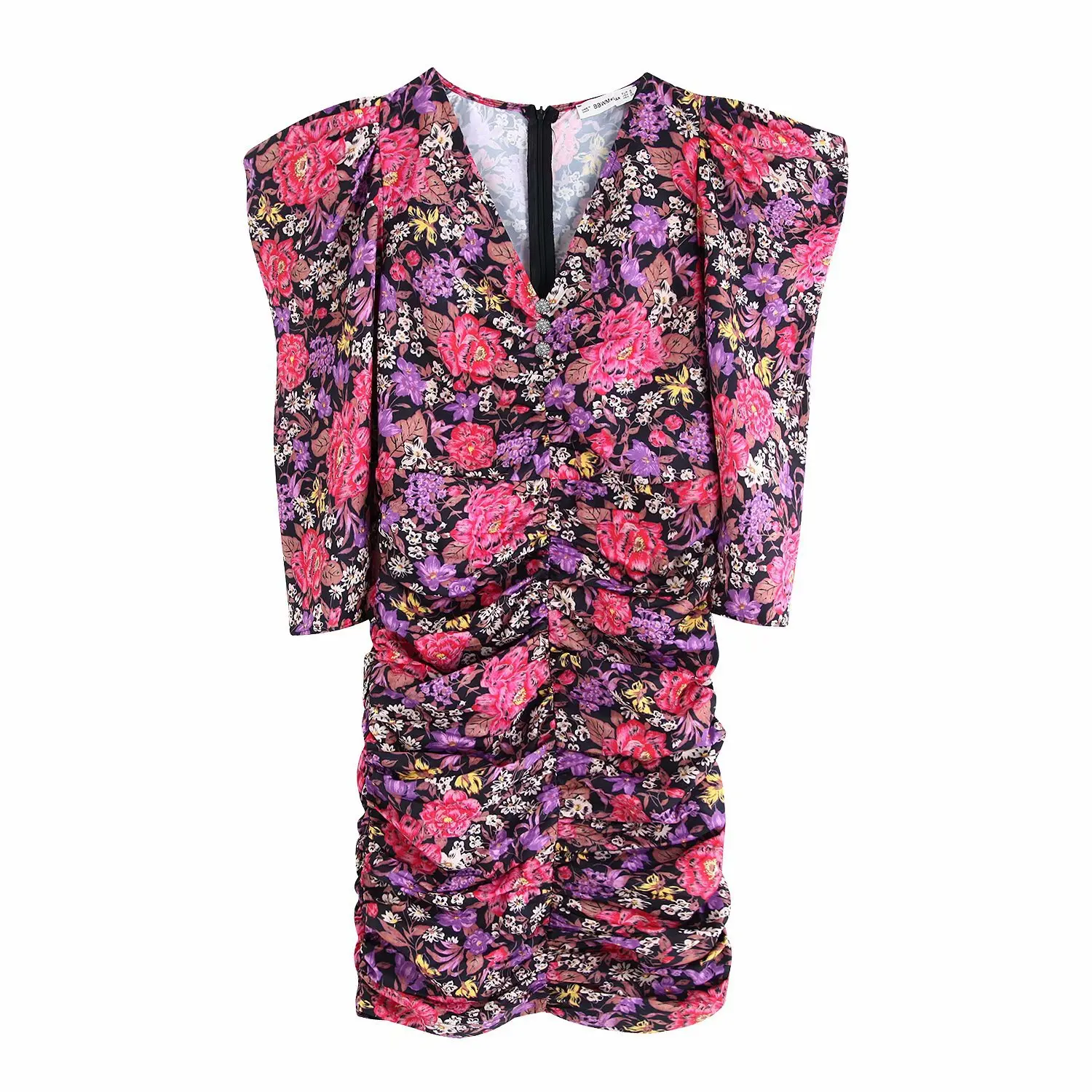 

Autumn And Winter New Style Flower Printed V-neck Long Sleeve Short Waist Hugging Slimming Three-quarter-length Sleeve Puff Slee