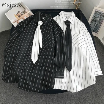 

Men Shirts Breathable Thin Mens Ins Striped Retro Plus Size 3XL Long Sleeve All-match Loose Chic New Korean Style Student Daily