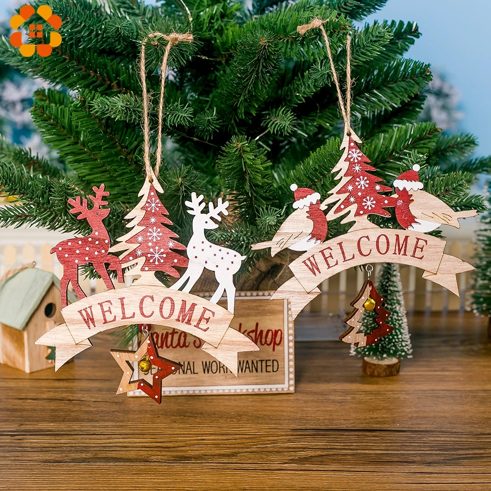 1 шт. DIY креативная Рождественская деревянная дверная пластина с оленем, подвески, украшения из дерева, украшения для рождественской елки, товары для домашнего декора