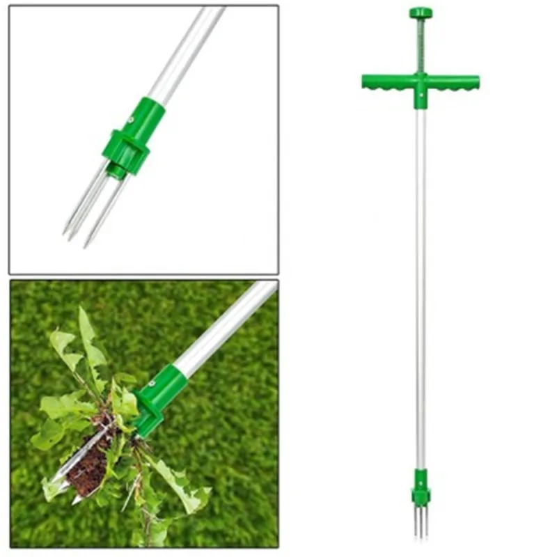 Herramienta de removedor de raíces para exteriores, garra matamoscas Manual portátil, para césped y jardín, mango largo, de aluminio ligero, extractor de hierba de pie