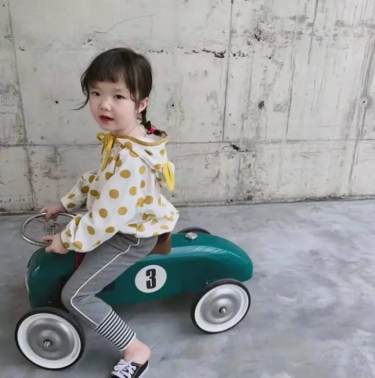 New Style Girls Boys Dots Hooded T-Shirt Full Sleeve Autumn Fashion Kids Coat 2-7t PZ4