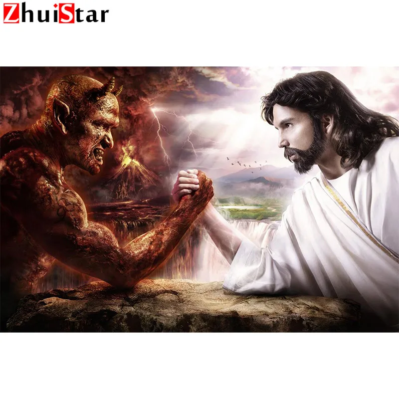 

DIY Diamond Embroidery God and Devil 5D Diamond Painting Cross Stitch Square Rhinestone Mosaic Home Decor Full Drill ZWQ