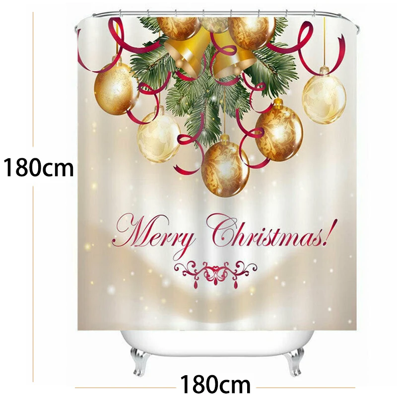 Modern Bathroom Christmas Shower Curtain& 3pcs / 4pcs Mat Set Toilet Cover christmas pendant decorations ornaments