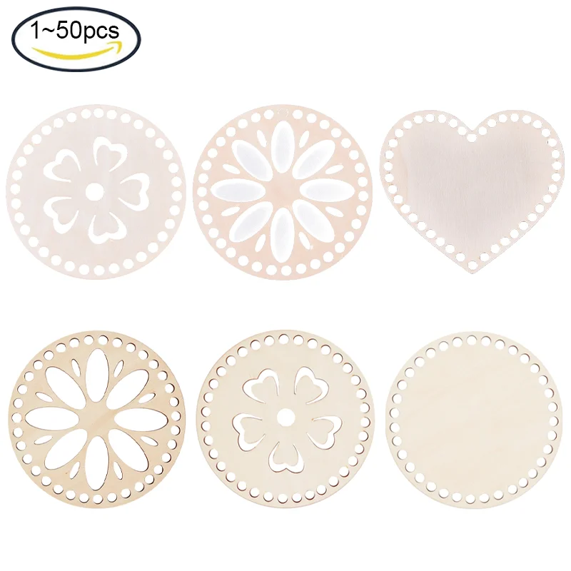 1~2 Pcs Shapes Natural Wooden Basket Bottom Circle/Heart Shape Blank Crochet Wood Base for Making Home Decoration | Украшения и