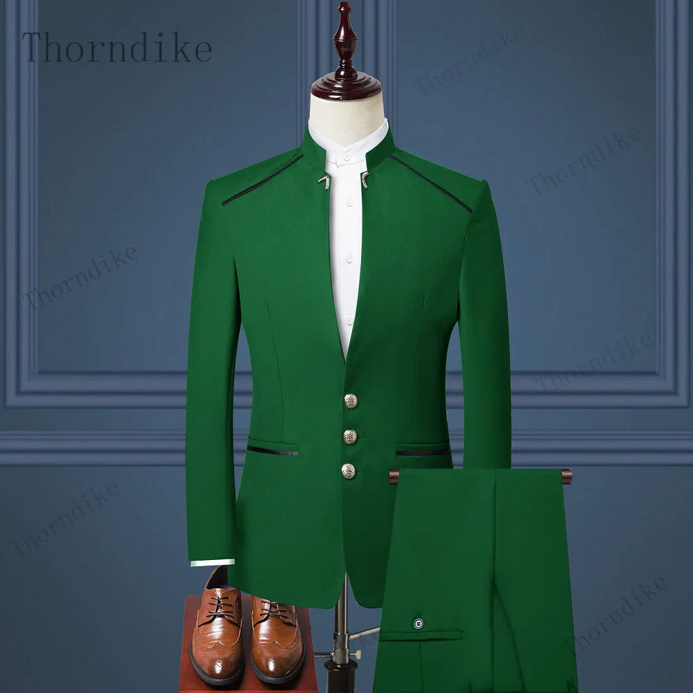 Men Suit Chinese Style Stand Collar Blazer Wedding Groom Set Tuxedo