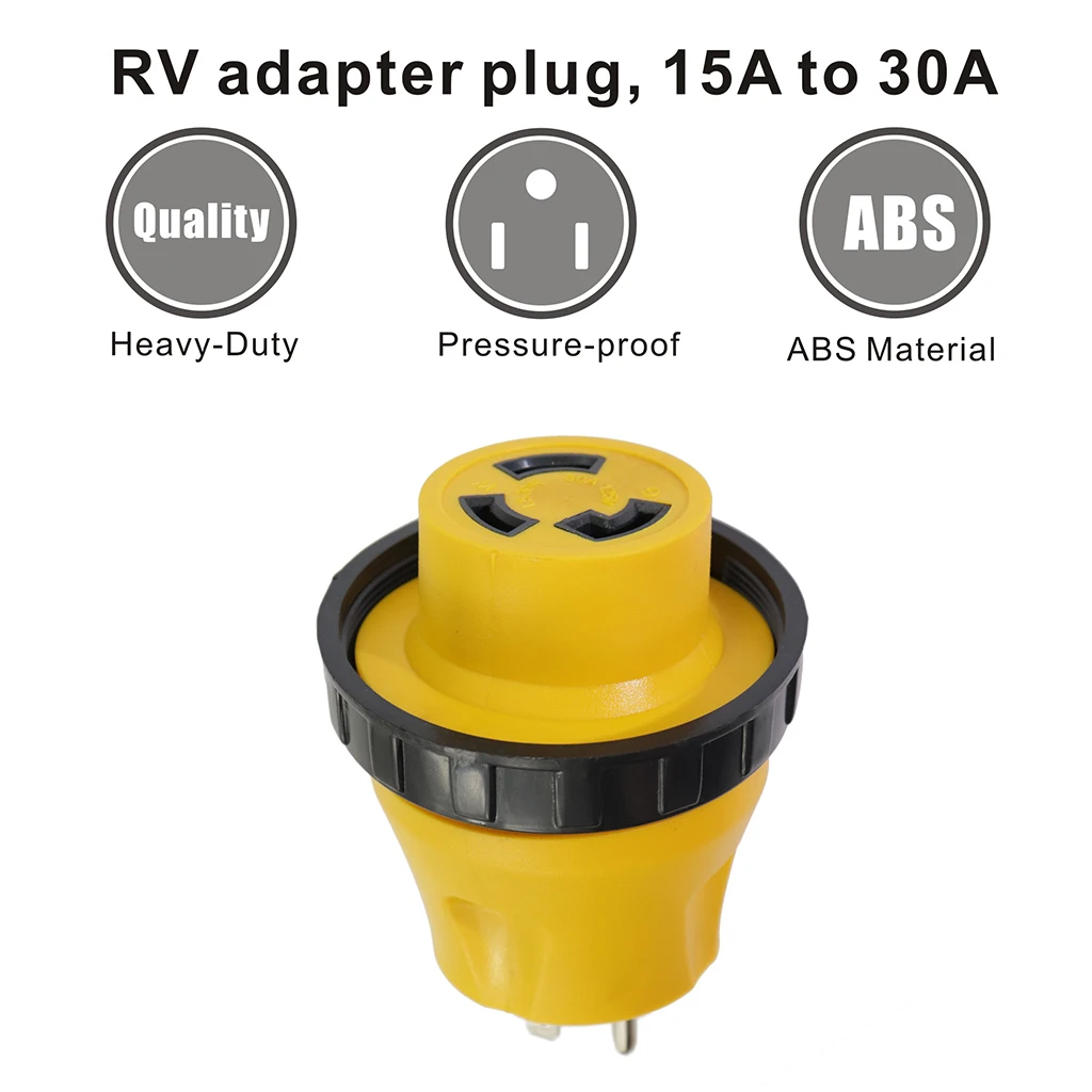 RV Electrical Locking Adapter 15A Male to 30A Female - 3-Prong 125V AC Camper Generator Cable Adapter Electrical Converter Plug
