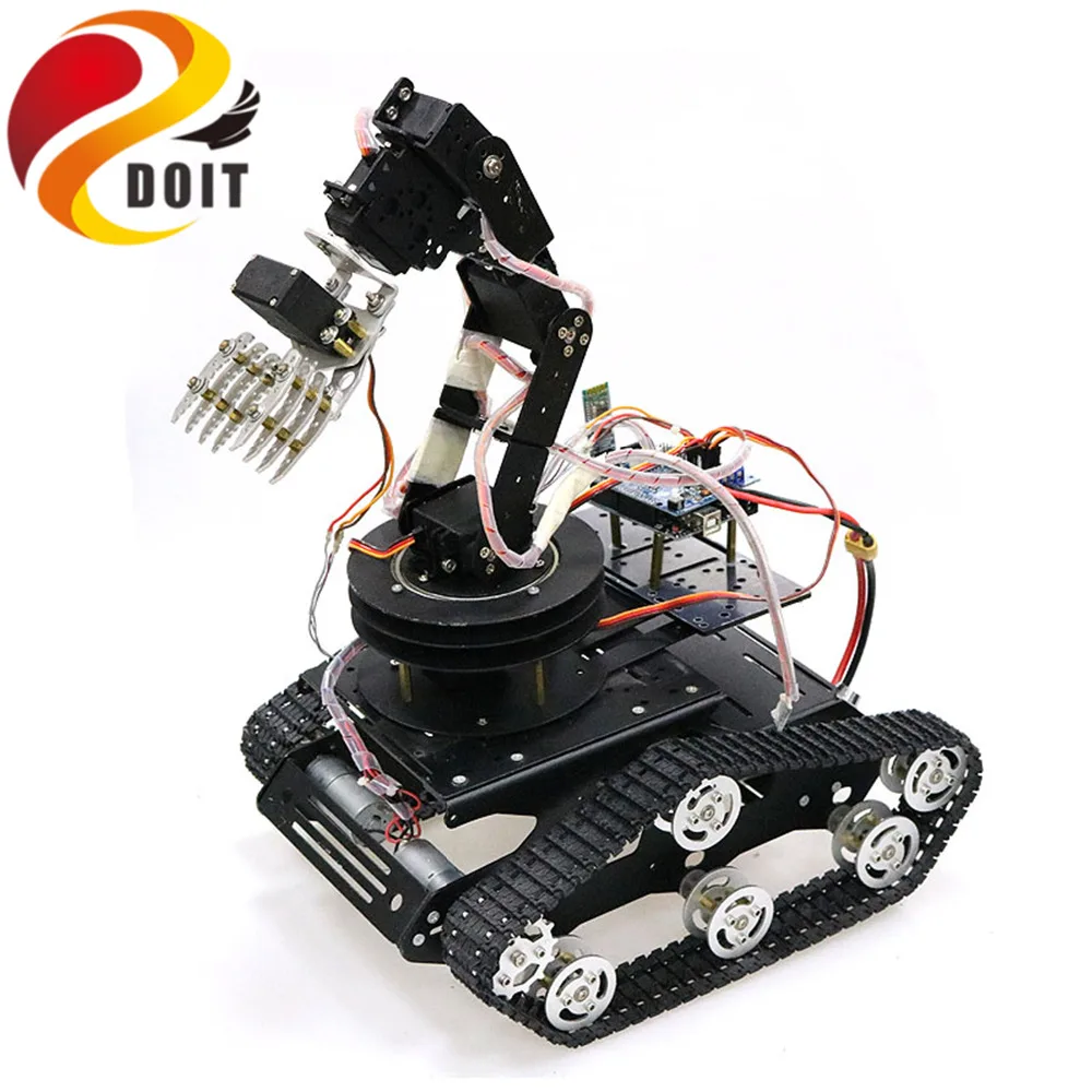SZDOIT полностью Металлическая 6-осевая рука робота с захватом+ Y100 умный Танк шасси комплект 6DOF автомобиль Роботизированный с 6 шт. сервоприводы для Arduino