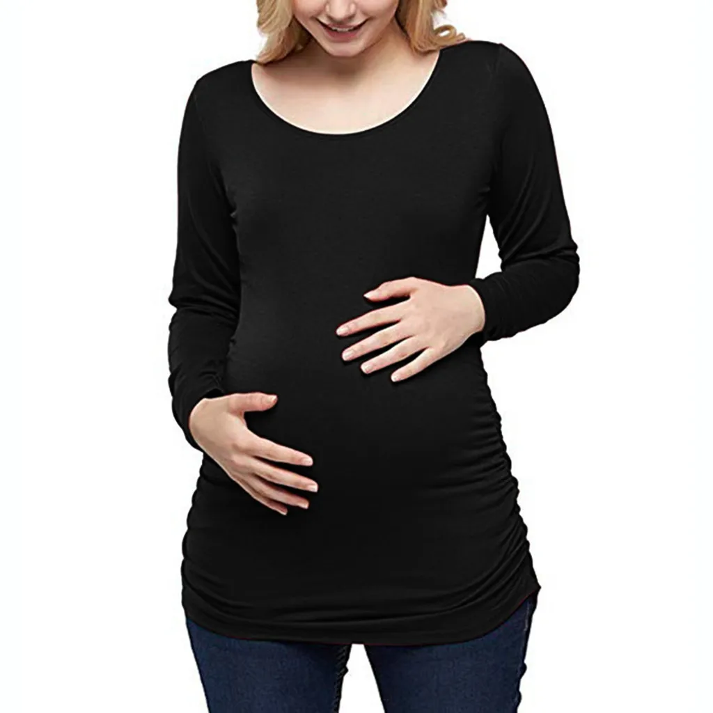 Блузка для беременных женщин Motherho Maternity TT-Shirt ops лестная боковая Ruching Футболка для беременных блузка женские Топы#918 - Цвет: BK
