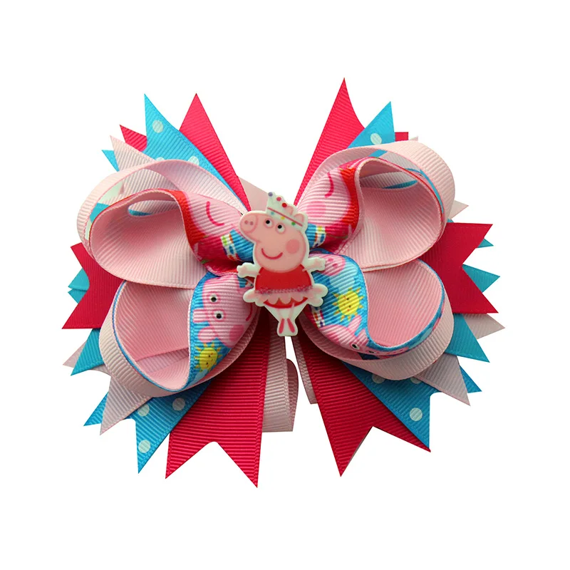 

6pcs 5inch print cartoon pig Hairpins Girls Hair Clips Bows Accessories For girls Children Hairclip Headdress Headwear