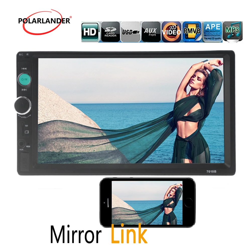 US $31.27 Bluetooth Car Radio Mirror Link Screen For Android Phone 7 2 DIN FM Touch Screen 8 Languages USB Aux In Rear Camera Audio
