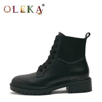 

OLEKA Mid-calf Winter Boots For Women Square Heel Rome Round Toe Women Winter Boots Retro Style Motorcycle Boots New AS612