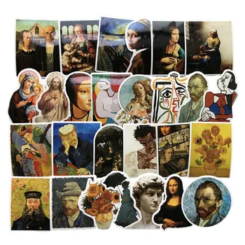 

50 Pcs Oil Painting On Canvas Style Art Artist Van Gogh Stickers Mobile Phone Laptop Luggage Case Skateboard Car Decal Sticker
