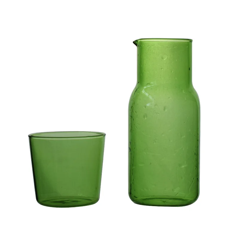 Красочные бутылки для воды наборы японских прозрачных термостойких стеклянных холодных горячих чайников чашки для чая кофе соки стеклянные чашки - Цвет: Зеленый