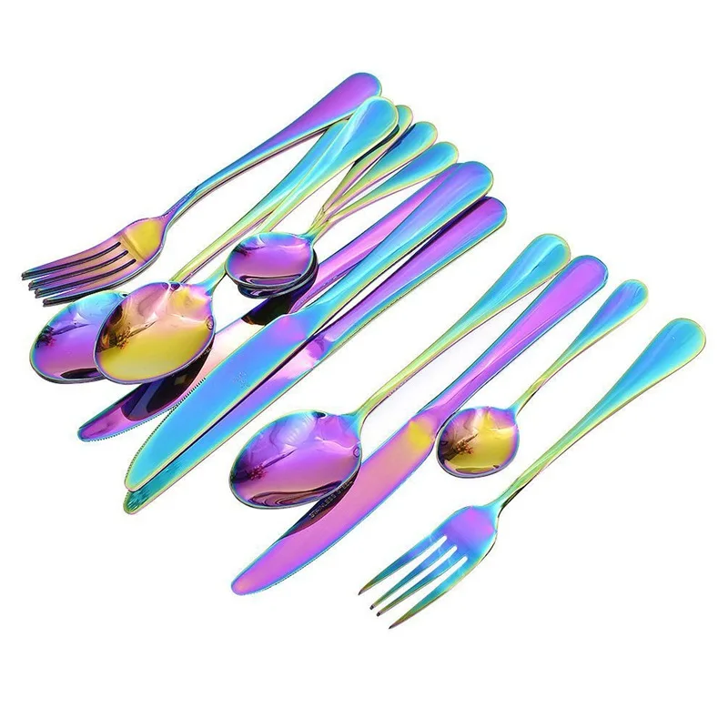 16 Pcs Tableware Set Colorful Romantic Dinner Set Rainbow Flatware Set