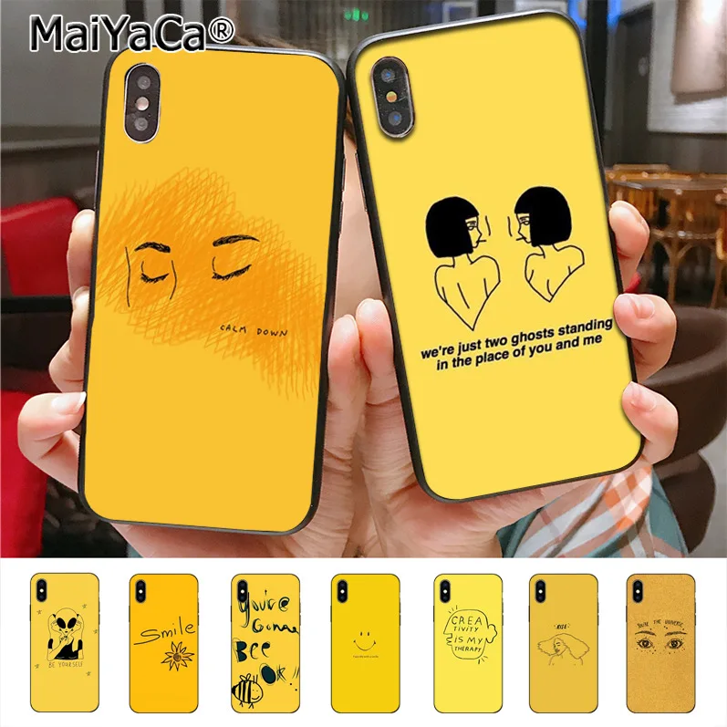 

MaiYaCa doodle on yellow background Phone Case for iPhone 5s 6s 7 8 plus X XR XS 11 pro max Samsung Galaxy S6 S7 S8 S9 S10 plus