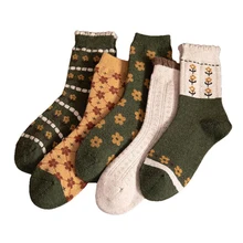5 pairs meias de lã de inverno de alta qualidade casual respirável grosso quente bonito meias longas para as mulheres nova moda quente meias