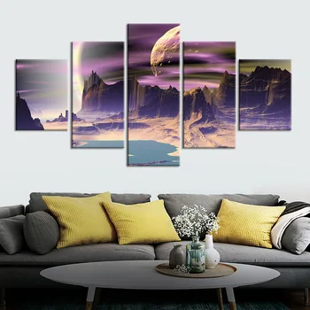 

5 Panel Modular Pictures Home Decoration Wall Art Canvas Starry Planet Poster Decor Painting Printed Photo
