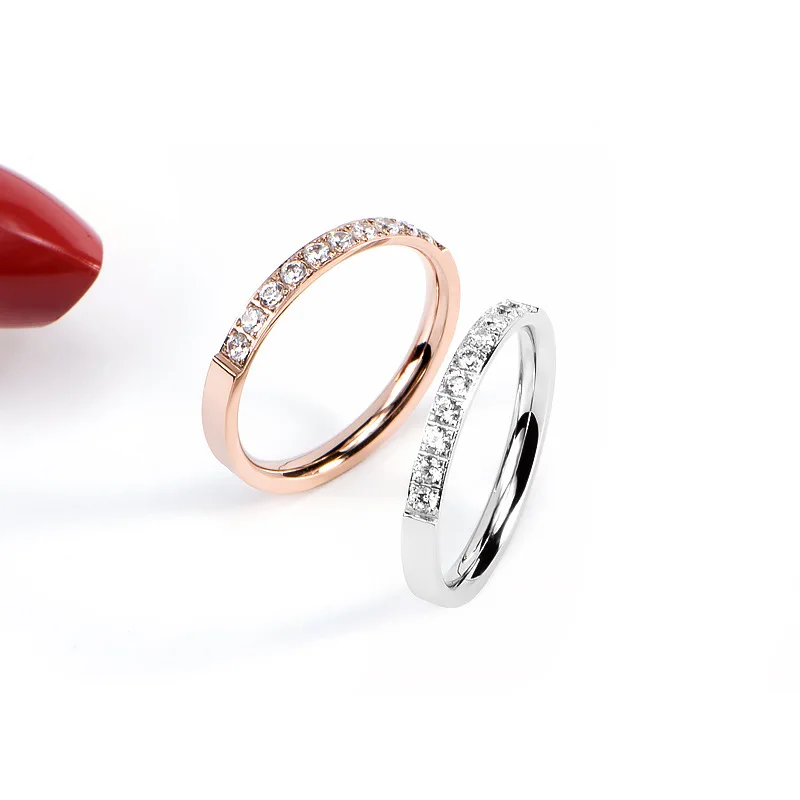 Yun ruo Pave Zirconia Пара Кольца розовое золото цвет модные титановые стальные ювелирные изделия подарок на день рождения женщина никогда не выцветает Прямая