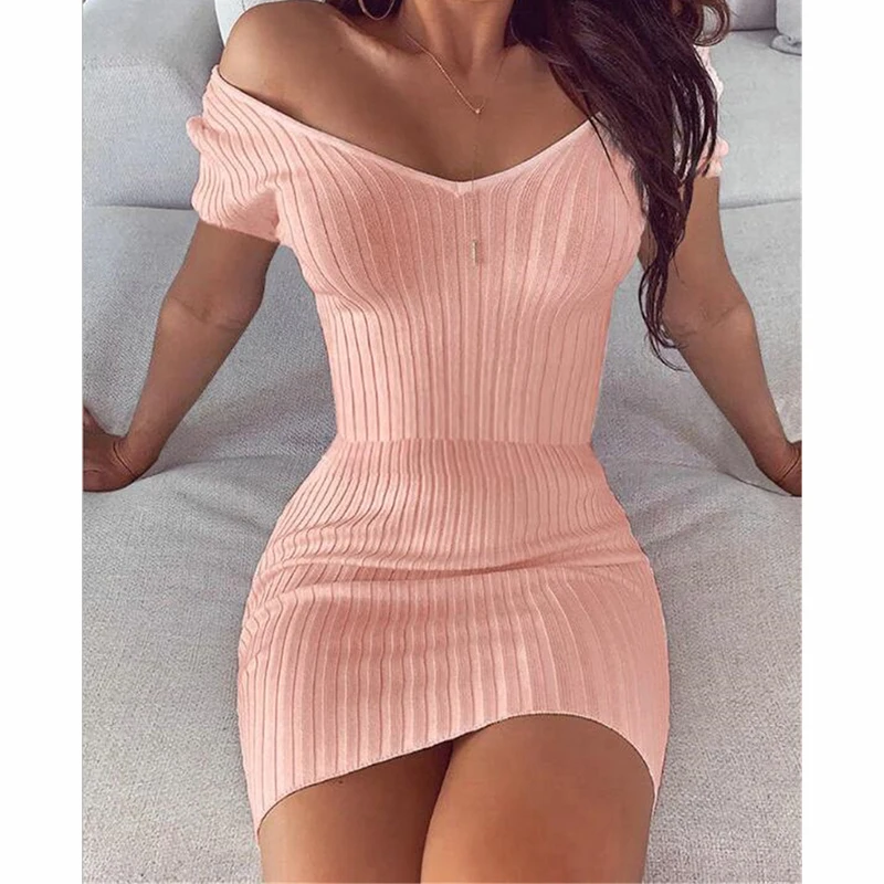 Sexy Club Off Shoulder Long Sleeve Bodycon Dress For Women 2021 Winter White Knitted Sweater Mini Woman Dresses Robe Femme red dress